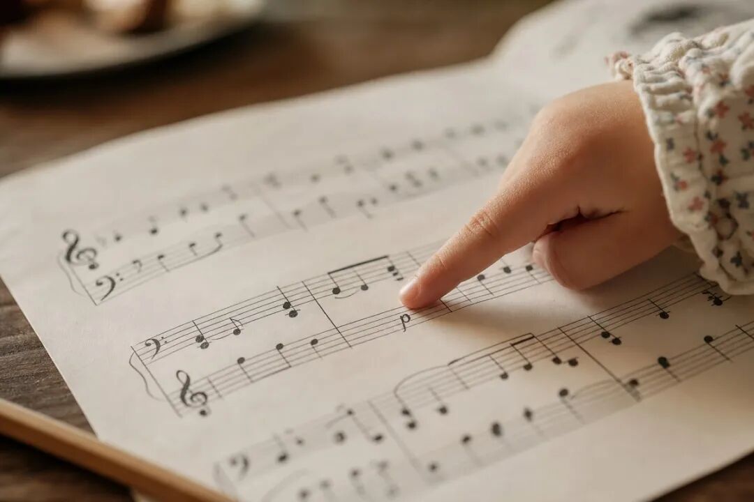 When the same melody appears a second time, a child notices new details of dynamics and musical parts in the score