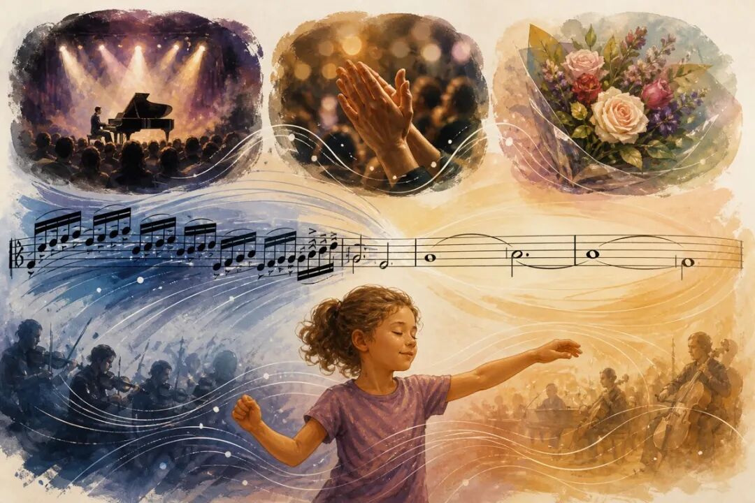 A child remembers changes between fast and slow passages in the concert