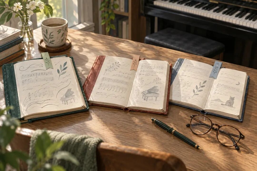Three different teachers' student record books spread open on a table