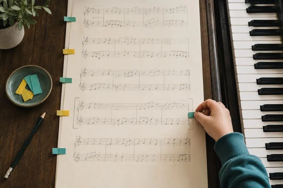 A child breaks a whole piece into a few short passages they can complete