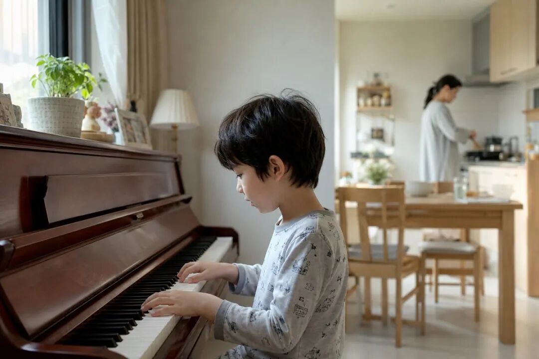 Back at the piano the next day, a child begins by slowly playing a short, familiar passage