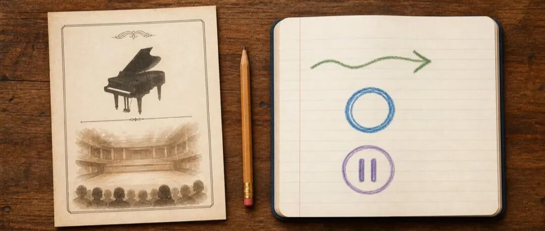 Article illustration: a concert program and listening observation notes